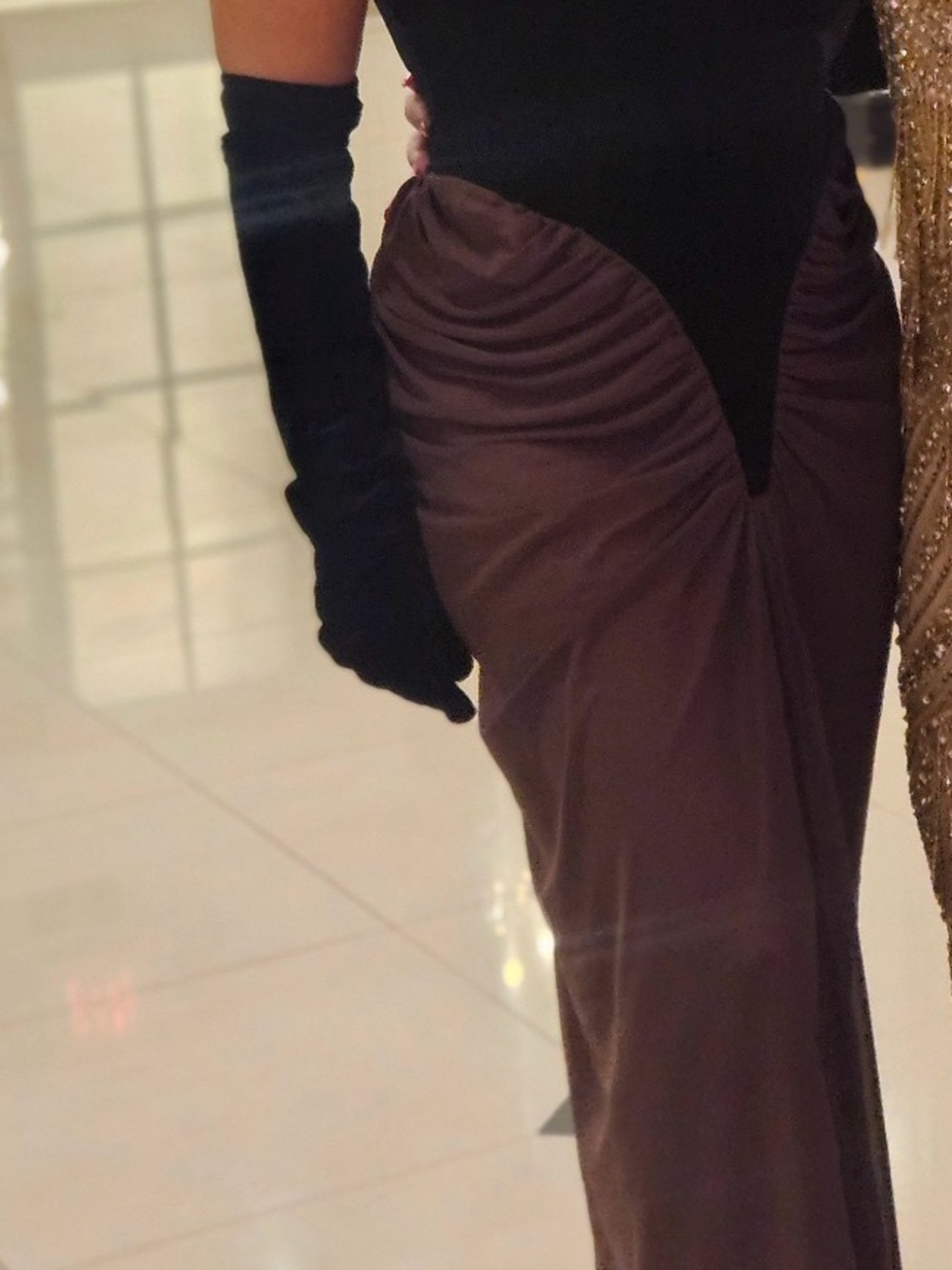 Ruched Chocolate Brown Maxi Skirt with Sculpting Silhouette